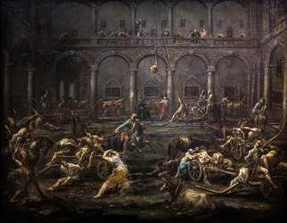 Příjezd a výslech otroků na galérách v janovském vězení