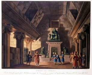 Scénografie Sanquirica pro operu „Semiramis“ „(Semiramide) od Gioacchina Rossiniho představuje v Teatro alla Scala