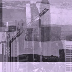 Panoráma města, 2019, (kombinovaná média; koláž; nalezený objekt)