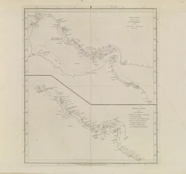 Plány přístavů, Dalrymple, Alexander vydáno v roce 1791 ID číslo 41167-2001 Plošná mapa části Perského zálivu, částečně opravená poručíkem Edwardem Harveyem 1778.