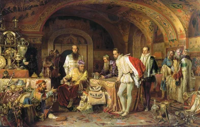 Ivan IV. Hrozný ukazuje své poklady velvyslanci anglické královny Alžběty I., 1875.