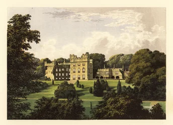 Hutton Hall, Cumbria, Anglie. ,1880 (rytina)