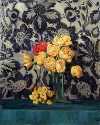 „Květiny, žlutá na černé“, obraz Alexandra Gaushe (1873-1947), kolem roku 1916, Regionální umělecká galerie, Vologda