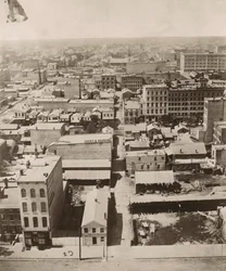 Pohled na západ z kopule soudní budovy v Chicagu, 1858