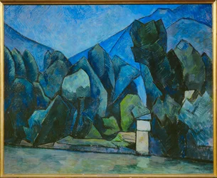 Krajina s řekou (malba na plátně)