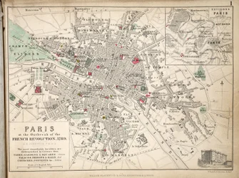 Mapa Paříže na počátku Francouzské revoluce, 1789, vydal William Blackwood and Sons, Edinburgh a Londýn, 1848