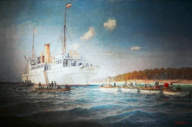 Kabelový parník Stephan u Caroline ostrova Yap 1905