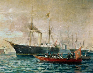Příjezd císaře Františka Josefa I. na palubě jeho lodi Greif do Port Saidu na otevření Suezského průplavu... (malba na plátně)