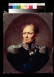 Portrét císaře Alexandra I. Alexandr I. Pavlovič Romanov (1777-1825), ruský císař. Obraz Alexandra (Alexandra) Molinariho (1772-1831). Olej na plátně. Puškinovo muzeum výtvarných umění, Moskva.