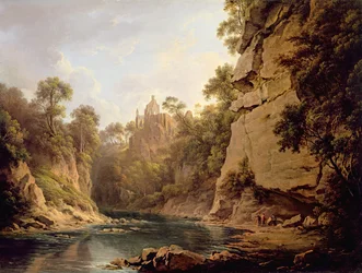 Hrad Hawthornden poblíž Edinburghu, kolem 1820-22