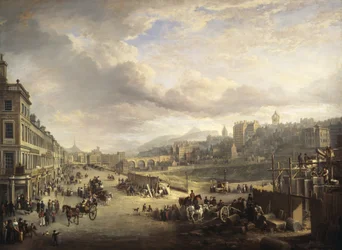 Londýn, Princes Street. Stavba začíná na pozdější hlavní budově „Královské instituce Velké Británie“