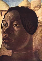 Aoua, žena Banda (Ialinga), z Kresby a malby Afriky, popravená během expedice Citroen Centre Afrique, druhá mise Haardt Audouin-Dubreuil, hospoda. Paříž, 1927