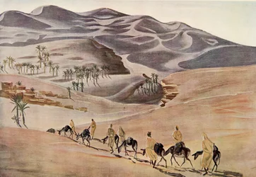 Duny (Beni-Abbes), z Kresby a malby Afriky, popravené během expedice Citroen Centre Afrique, druhá mise Haardt Audouin-Dubreuil, hospoda. Paříž, 1927