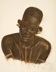 Femme MGogo (Dodoma), z Kresby a malby Afriky, popravená během expedice Citroen Centre Afrique, druhá mise Haardt Audouin-Dubreuil, hospoda. Paříž, 1927