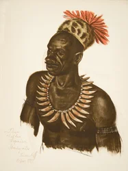 Louaho, šéfkuchař Wagenia (Stanleyville), z Kresby a malby Afriky, popravený během expedice Citroen Center Afrique, druhá mise Haardt Audouin-Dubreuil, hospoda. Paříž, 1927 (barevně lit