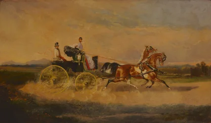 Rakouský císař František Josef I. na projížďce se svým faetonem, 1864.
