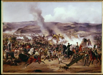 Napoleonské války: Bitva u Kulmu (nynější Chlumec) v Čechách (Česká republika) 30. 8. 1813 proti francouzské armádě koalici pruských, rakouských a ruských vojsk během německého tažení. Obraz od Alexandra