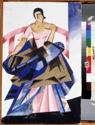 Divadelní kostým pro postavu Julie ve hře "Romeo a Julie"" od Williama Shakespeara. Kvaš od Alexandry Alexandrovna Exter (1882-1949) 1921 Státní muzeum umění A. Radishcheva, Saratov