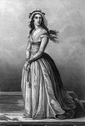 Charlotte Corday (1768-1793), girondistka v době Francouzské revoluce, zavraždila Jeana Paula Marata 13. července