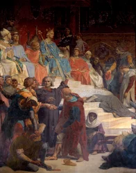 Král Ludvík IX. (Svatý Ludvík) (1214-1270) podávající spravedlnost Obraz Alexandra Cabanela (1823-1889) Paříž, Pantheon 19. století