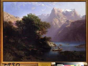 ""Horská krajina s jezerem ve Švýcarsku"" (Horské jezero) Obraz Alexandre Calame (1810-1864) 1860 Oblastní galerie umění, Tambov Rusko