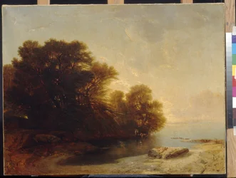 Stromy u jezera od Calame, Alexandre (1810-1864). Olej na plátně, Rozměr: 62x81. Státní muzeum výtvarných umění A. Puškina, Moskva