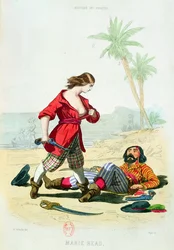 Mary Read († 1720) z „Histoire des Pirates“ od P. Christiana, vyryl A. Catel, 1852