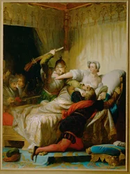 Scéna masakru svatého Bartoloměje v ložnici královny Navarry ...