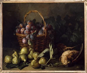 Zátiší, fíky a švestky Malba Francoise Desportese (1661-1743) Paříž 18. století, dekorativní umění