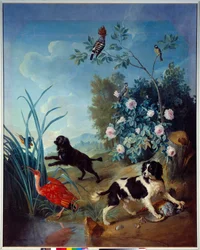 Zerbine a Jemite, psi krále Ludvíka XIV., obraz Françoise Desportese (1661-1743), 1739, Compiègne, Musée national du château