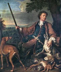 Francouzsky: Portrait de M. Desportes peint par lui-même avec du gibier mort à ses pieds (Portrét umělce jako lovce) Autoportrét v loveckém oděvu.