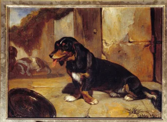 Baset „“Lovné psy v klidu“” Malba Alexandra Gabriela Decampse (1803-1860) 1834 Rozměr 0,48x0,35 m Paříž, muzeum Louvre
