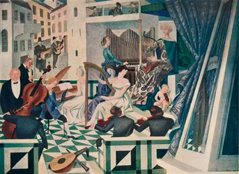 Detail nástěnné výzdoby v koncertní síni v soukromém domě, c1927