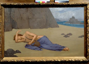 Oplakávání obrazu Orphee od Alexandra Seona (1855-1917) 1896. Rozm. 0,73 x 1,16 m. Musee d