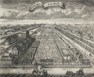 Pohled na letní zahrady od řeky Něvy, 1717