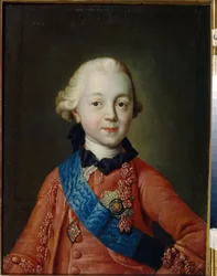 Portrét velkovévody Pavla Petroviče Romanova (1754-1801) v dětství. Stane se ruským carem pod jménem Pavel I. (Portrét velkovévody Pavla Petroviče jako dítěte). Obraz Alexeje Petroviče Antropova (1716-1795)