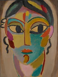 Mystical Head: Head of a Girl, 1918 (olej na kartonu)
