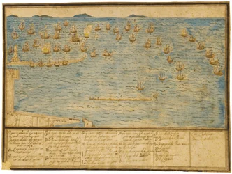 Topografické zobrazení bitvy u Leghornu, kolem roku 1653
