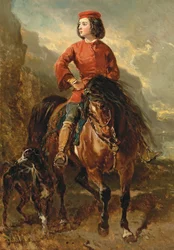 Mladý jezdec na Shetlandovi s chrtem; Jeune cavalier montant un shetland et levrier, 19. století