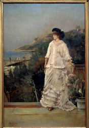 Portrét ženy na terase u moře Obraz Alfreda Stevense (1823-1906) 1882 Sun. 1,1x0,66 m Paříž, musee d