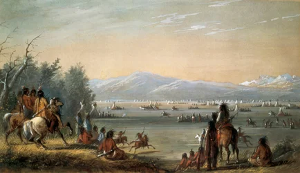 Indiánská vesnice. Dílo Alfreda Jacoba Millera (1810-1874)
