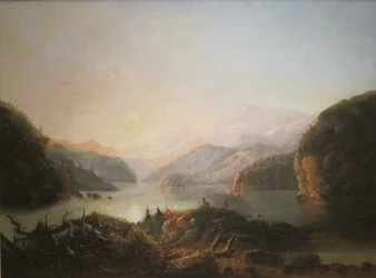 "Jezero v zemi Wind River", Alfred Jacob Miller, Cincinnati