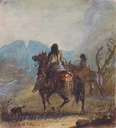 Sioux Women, Cut Rocks in the Distance, cca 1837 (tužka, akvarel a kvaš na papíře)