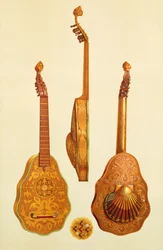 Loutna královny Alžběty I. od Johna Rose, 1580, z „Musical Instruments“
