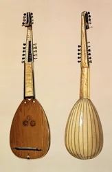 Theorbo, vyrobený Giovanni Krebarem, Padova, 1629, z 