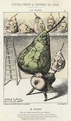 La Peire: Cartoon on Thiers - nemocný. ze dne 14. 2. 1871 od Alfreda Le Petittyho, v „Květiny, ovoce a zelenina dne““.