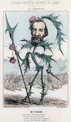 Le Thistle: karikatura o P. Tirardovi - nemocný. ze dne 30.3.1871 „Květiny, ovoce a zelenina dne“