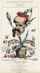 Karafiát: Karikatura na generála Louise Julese Trochu (1815 - 1896) - nemoc. ze dne 11.01.1871 v „Květiny, ovoce a zelenina dne“