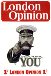 První světová válka: plakát k náboru britských vojáků: velitel lord Horatio Herbert Kitchener z Chartúmu (1850-1916), britský voják a státník, ukazuje na možné rekruty: „Země vás potřebuje“. Kresba Alfreda Leetea (1882-1933), 191