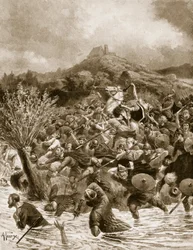 Král Penda zabit na poli u Winwaedu, 655, ilustrace z knihy „Hutchinson